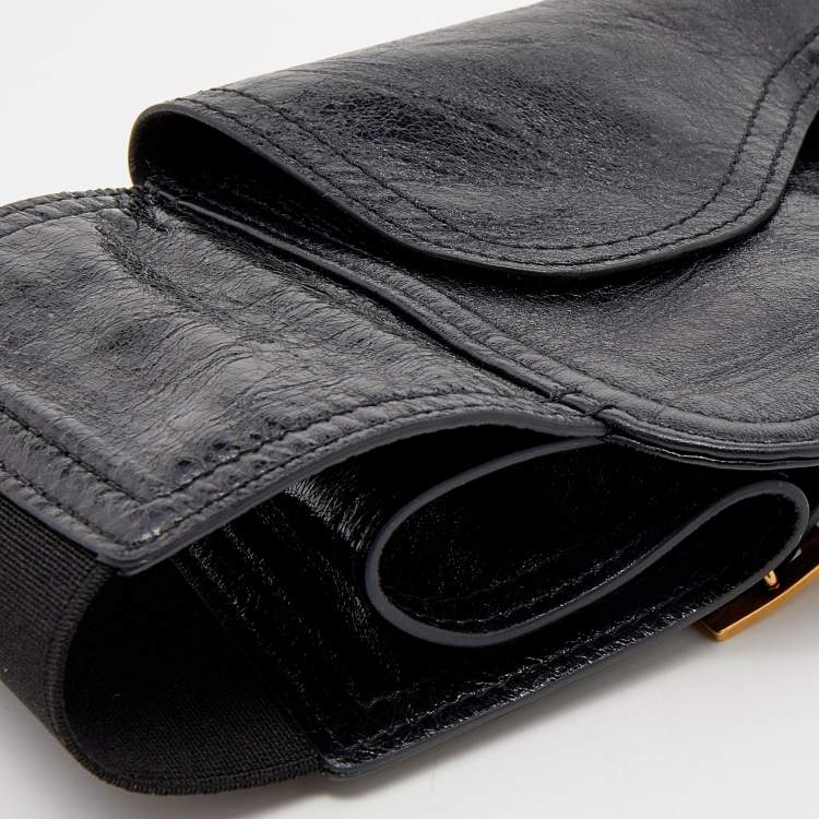 Pre Owned Dior Black Crinkled Leather Saddle Waist Belt Bag