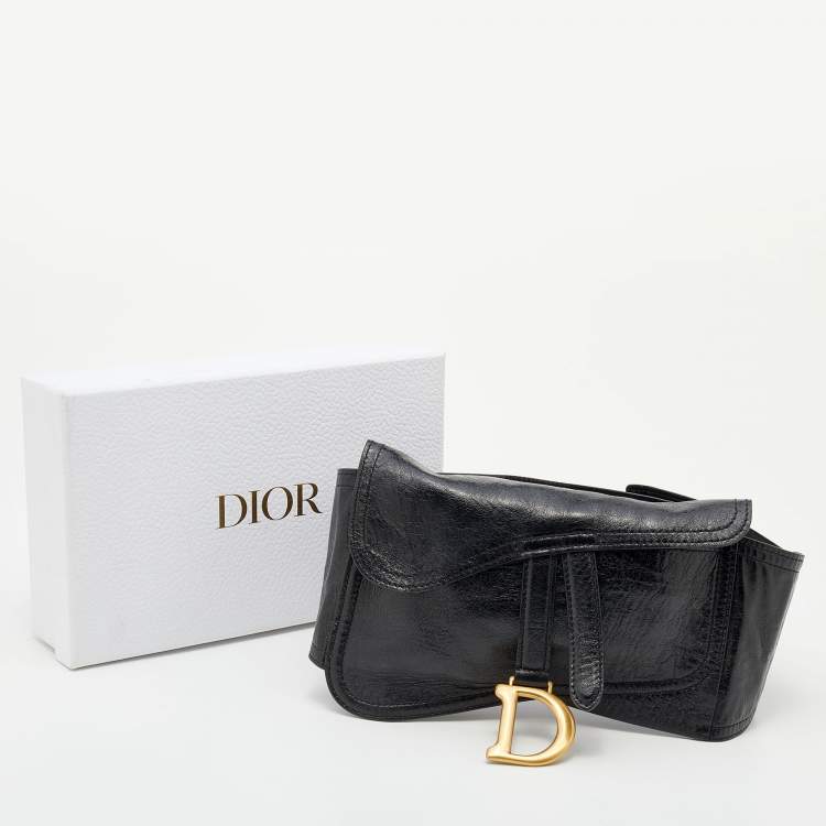 Pre Owned Dior Black Crinkled Leather Saddle Waist Belt Bag