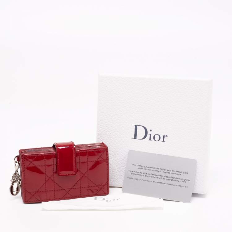 Pre Owned Dior Red Cannage Patent Leather Lady Dior 5 Gusset Card Holder