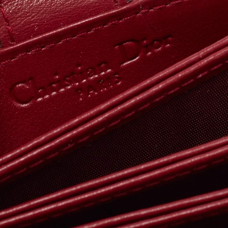 Pre Owned Dior Red Cannage Patent Leather Lady Dior 5 Gusset Card Holder