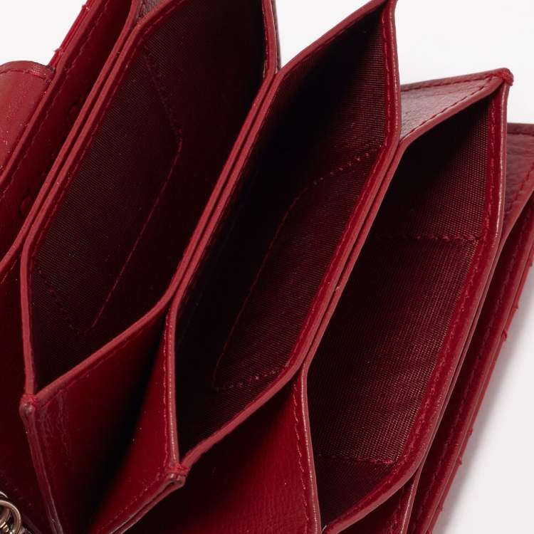 Pre Owned Dior Red Cannage Patent Leather Lady Dior 5 Gusset Card Holder