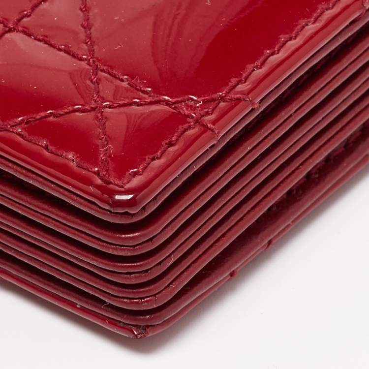 Pre Owned Dior Red Cannage Patent Leather Lady Dior 5 Gusset Card Holder