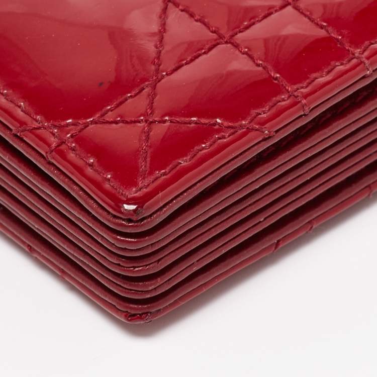 Pre Owned Dior Red Cannage Patent Leather Lady Dior 5 Gusset Card Holder