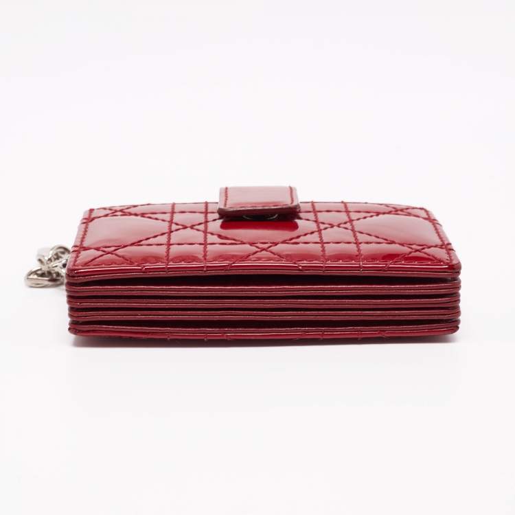 Pre Owned Dior Red Cannage Patent Leather Lady Dior 5 Gusset Card Holder