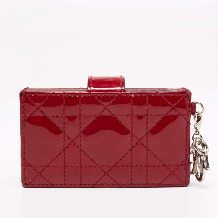 Pre Owned Dior Red Cannage Patent Leather Lady Dior 5 Gusset Card Holder