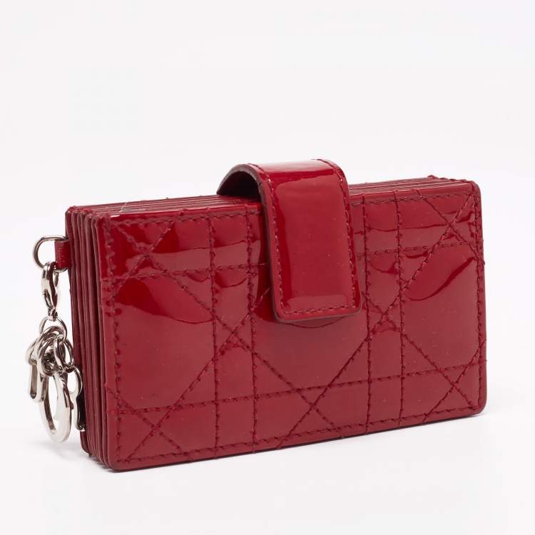 Pre Owned Dior Red Cannage Patent Leather Lady Dior 5 Gusset Card Holder