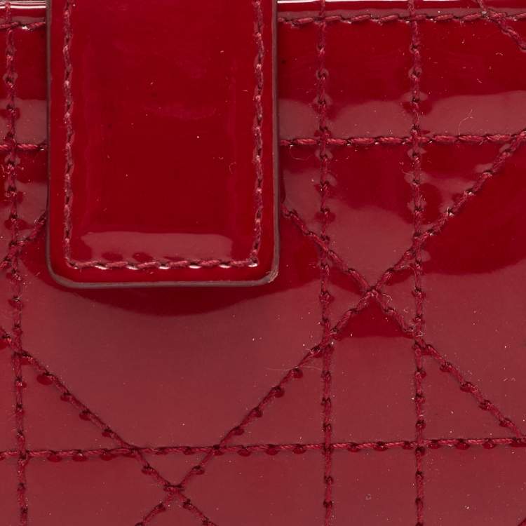 Pre Owned Dior Red Cannage Patent Leather Lady Dior 5 Gusset Card Holder