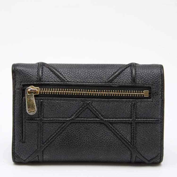 Pre Owned Dior Black Leather Diorama Trifold Wallet