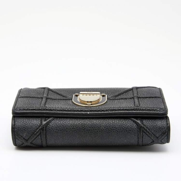 Pre Owned Dior Black Leather Diorama Trifold Wallet