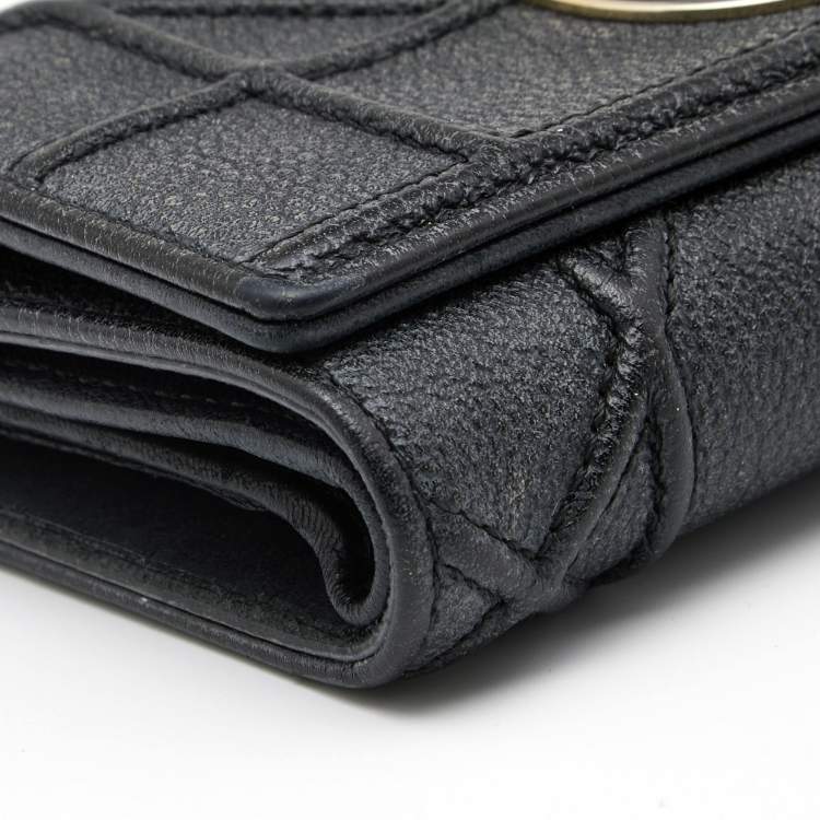 Pre Owned Dior Black Leather Diorama Trifold Wallet