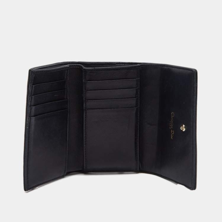 Pre Owned Dior Black Leather Diorama Trifold Wallet