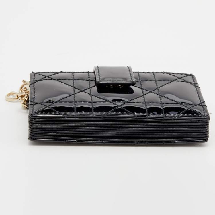 Pre Owned Dior Black Cannage Patent Leather Lady Dior 5 Gusset Card Holder
