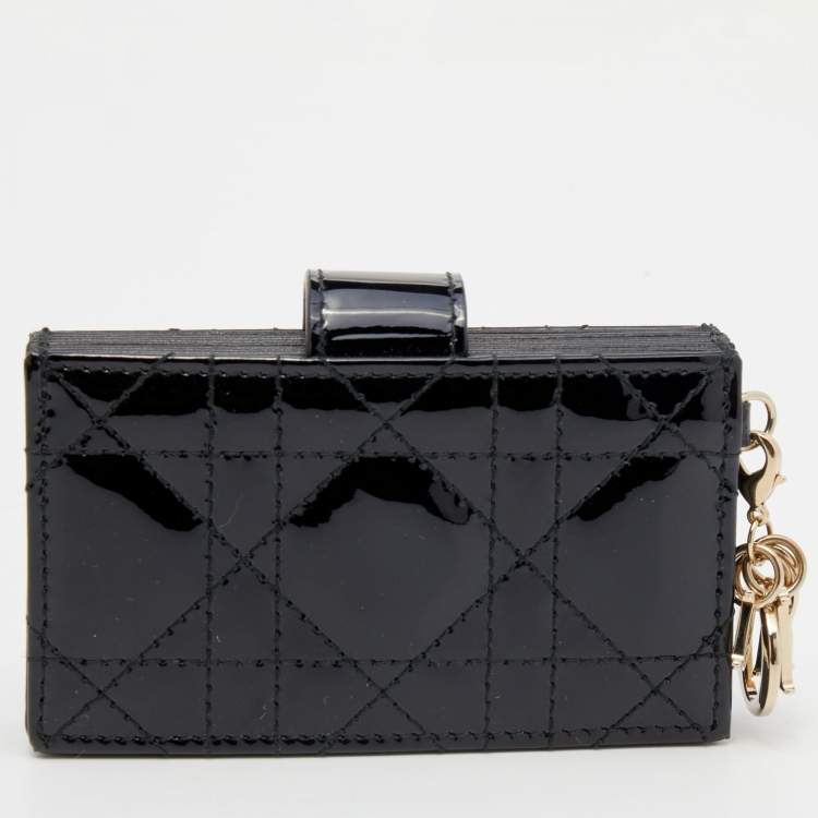 Pre Owned Dior Black Cannage Patent Leather Lady Dior 5 Gusset Card Holder