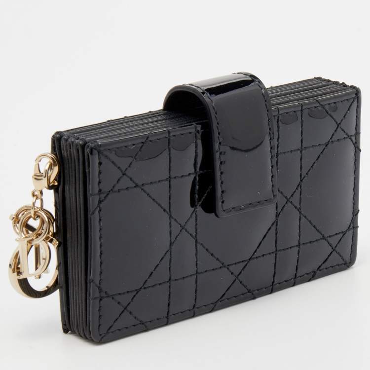 Pre Owned Dior Black Cannage Patent Leather Lady Dior 5 Gusset Card Holder