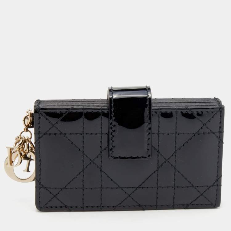 Pre Owned Dior Black Cannage Patent Leather Lady Dior 5 Gusset Card Holder