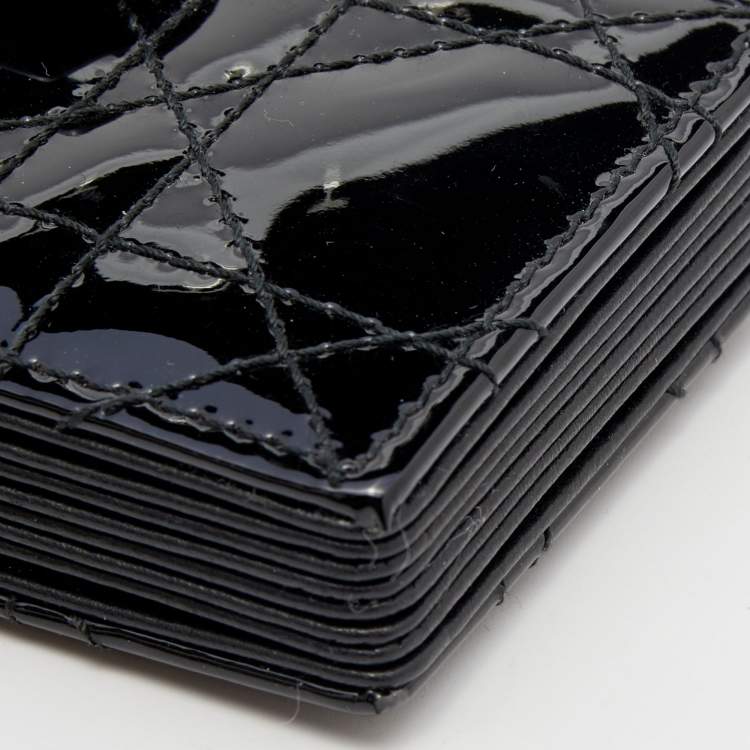 Pre Owned Dior Black Cannage Patent Leather Lady Dior 5 Gusset Card Holder