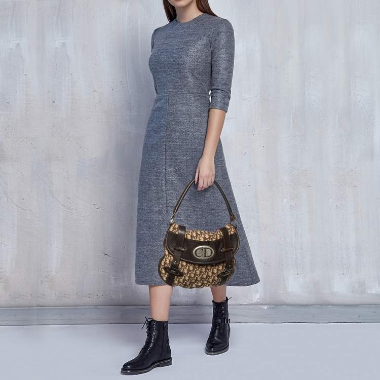 Pre Owned Dior Beige/Brown Oblique Canvas And Leather Vintage Trotter Hobo