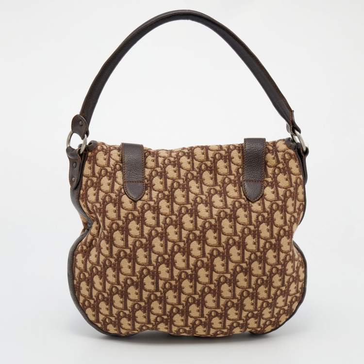 Pre Owned Dior Beige/Brown Oblique Canvas And Leather Vintage Trotter Hobo