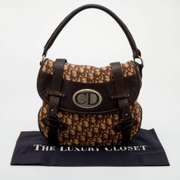 Pre Owned Dior Beige/Brown Oblique Canvas And Leather Vintage Trotter Hobo