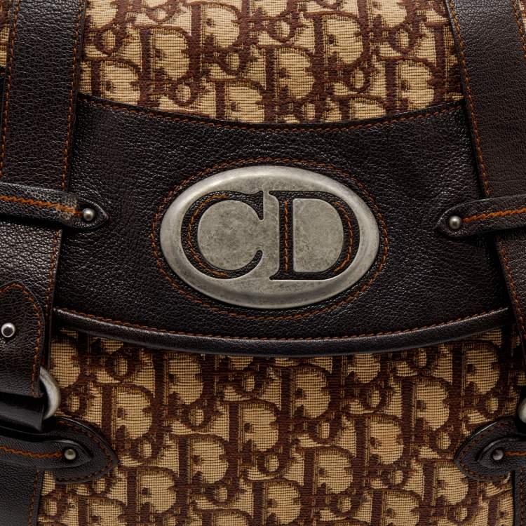 Pre Owned Dior Beige/Brown Oblique Canvas And Leather Vintage Trotter Hobo