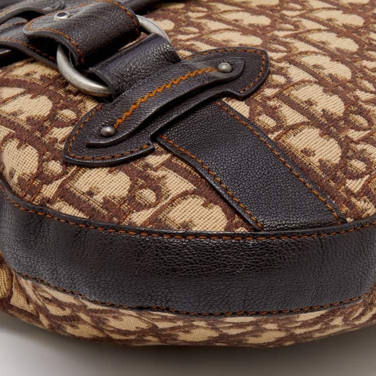 Pre Owned Dior Beige/Brown Oblique Canvas And Leather Vintage Trotter Hobo