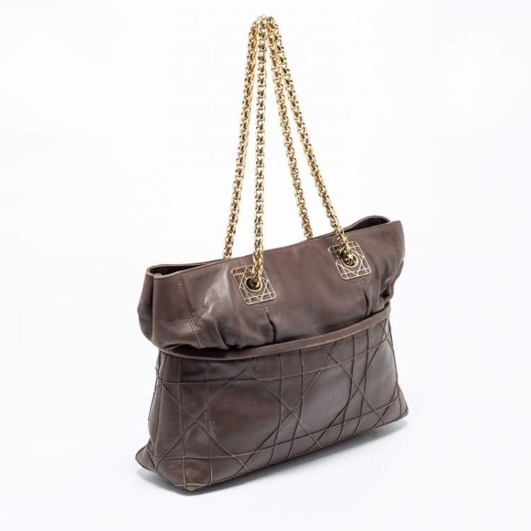 Pre Owned Dior Dark Beige Cannage Leather Granville Chain Link Tote