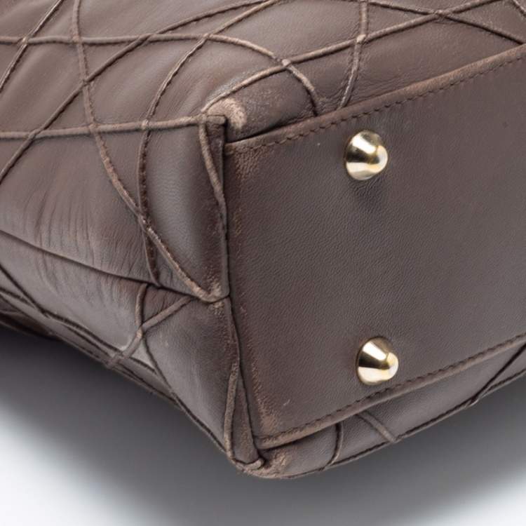 Pre Owned Dior Dark Beige Cannage Leather Granville Chain Link Tote