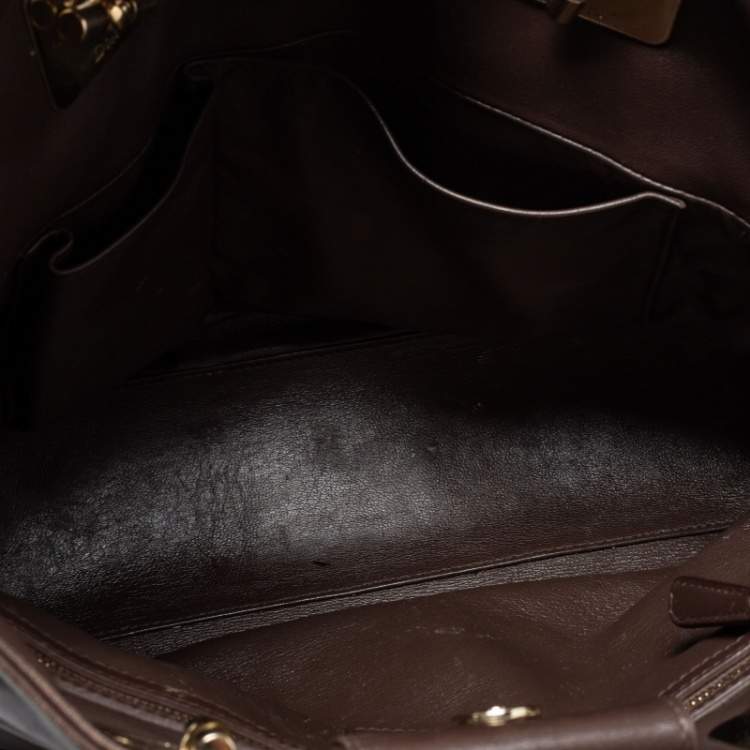 Pre Owned Dior Dark Beige Cannage Leather Granville Chain Link Tote