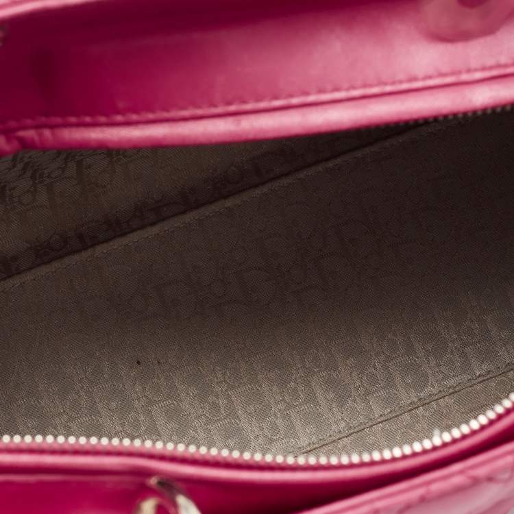 Pre Owned Dior Fuchsia Cannage Leather Large Lady Dior Tote
