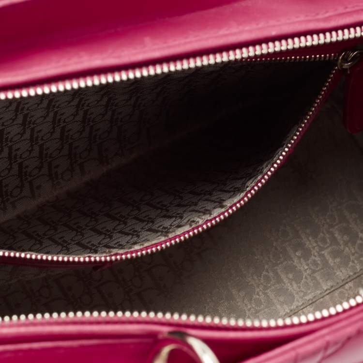 Pre Owned Dior Fuchsia Cannage Leather Large Lady Dior Tote