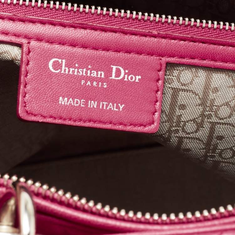 Pre Owned Dior Fuchsia Cannage Leather Large Lady Dior Tote