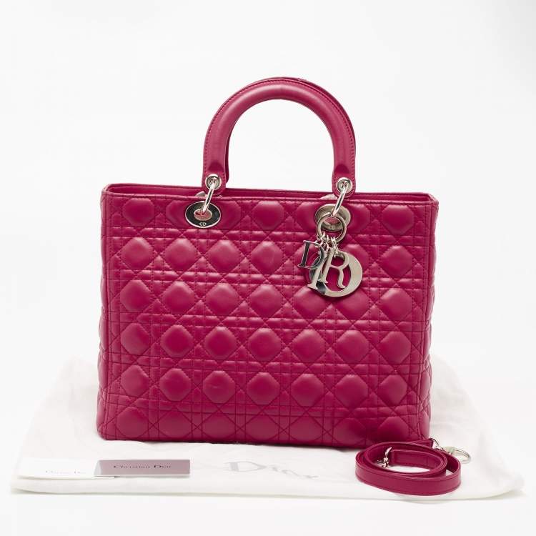 Pre Owned Dior Fuchsia Cannage Leather Large Lady Dior Tote