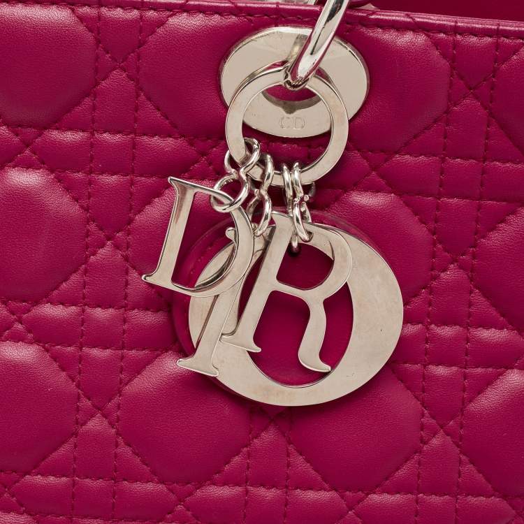 Pre Owned Dior Fuchsia Cannage Leather Large Lady Dior Tote