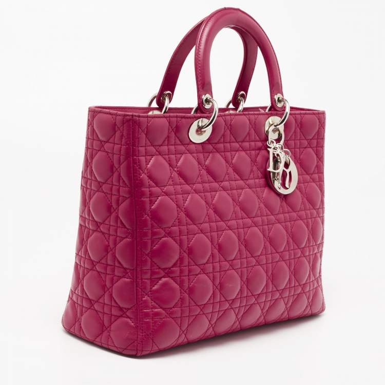 Pre Owned Dior Fuchsia Cannage Leather Large Lady Dior Tote