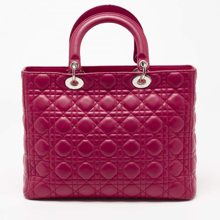 Pre Owned Dior Fuchsia Cannage Leather Large Lady Dior Tote