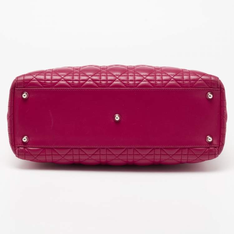 Pre Owned Dior Fuchsia Cannage Leather Large Lady Dior Tote