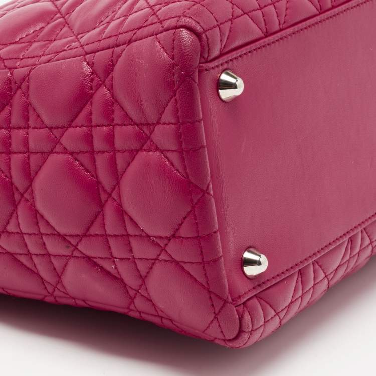 Pre Owned Dior Fuchsia Cannage Leather Large Lady Dior Tote