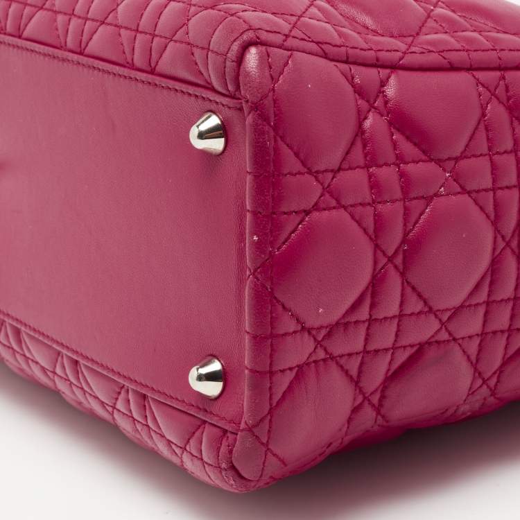 Pre Owned Dior Fuchsia Cannage Leather Large Lady Dior Tote