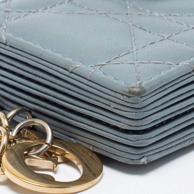 Pre Owned Dior Cloud Blue Cannage Leather 5 Gusset Card Holder