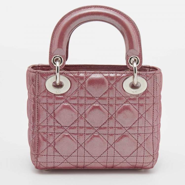 Pre Owned Dior Metallic Pink Cannage Suede Mini Lady Dior Chain Tote