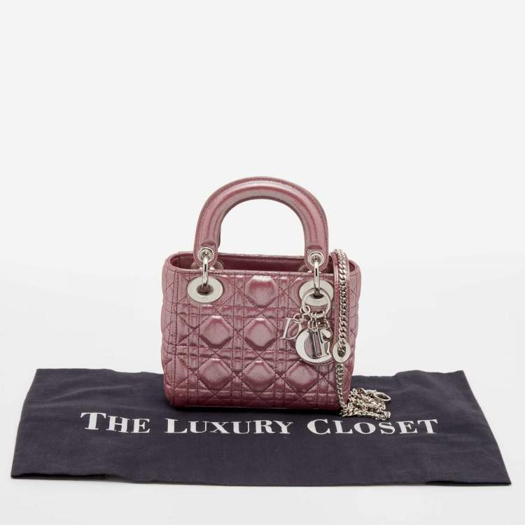 Pre Owned Dior Metallic Pink Cannage Suede Mini Lady Dior Chain Tote