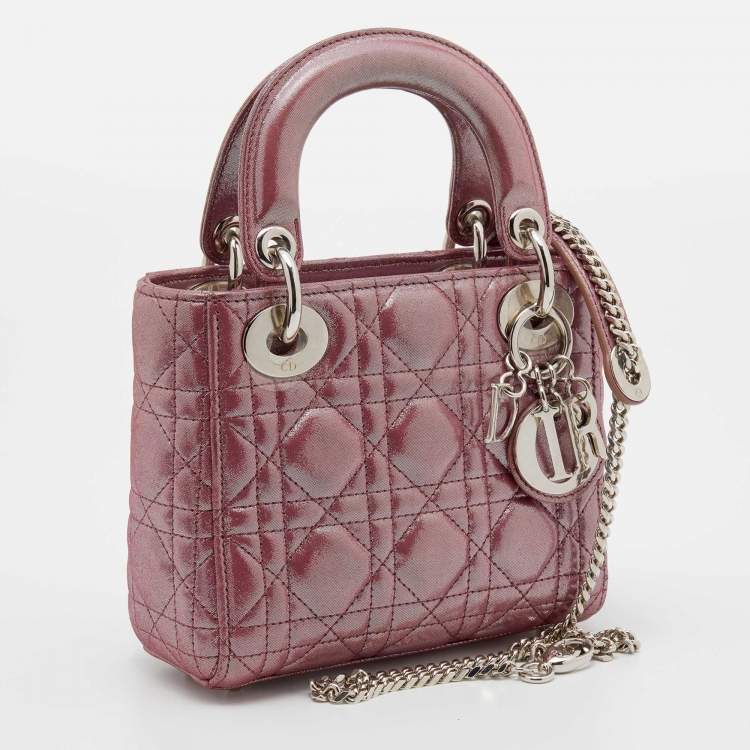 Pre Owned Dior Metallic Pink Cannage Suede Mini Lady Dior Chain Tote