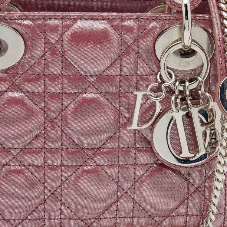 Pre Owned Dior Metallic Pink Cannage Suede Mini Lady Dior Chain Tote