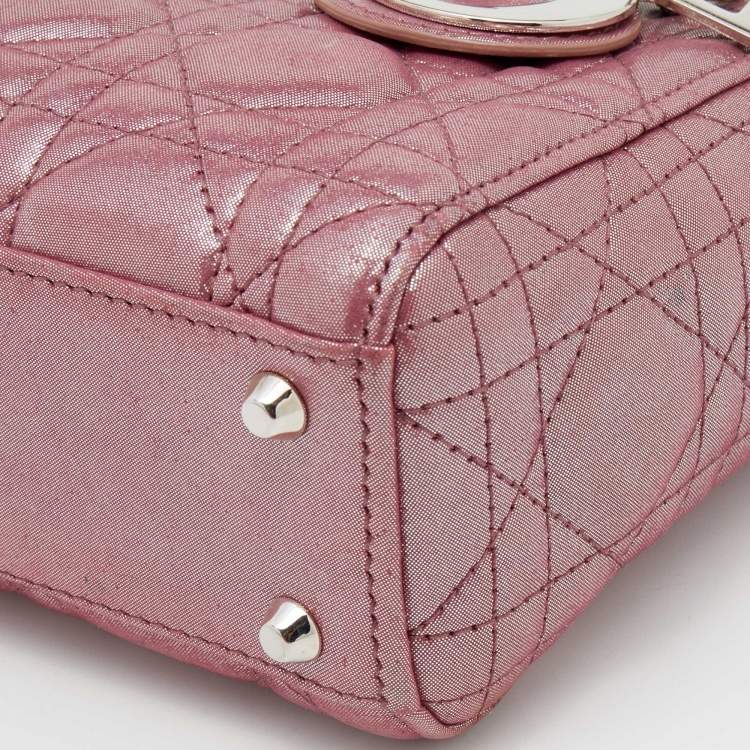 Pre Owned Dior Metallic Pink Cannage Suede Mini Lady Dior Chain Tote
