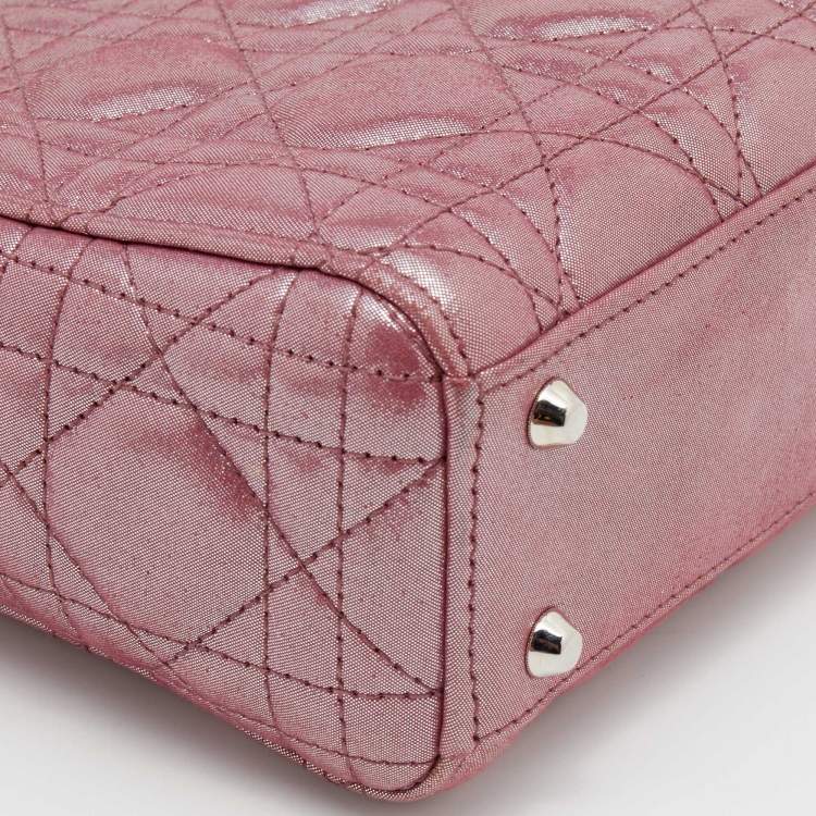 Pre Owned Dior Metallic Pink Cannage Suede Mini Lady Dior Chain Tote