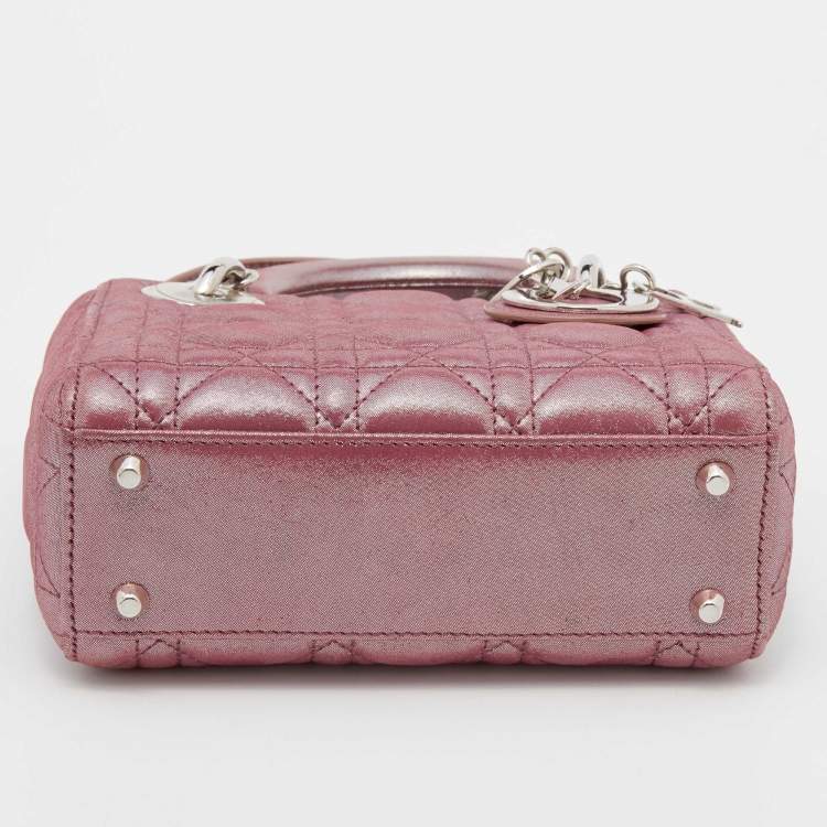 Pre Owned Dior Metallic Pink Cannage Suede Mini Lady Dior Chain Tote