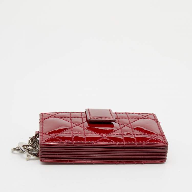 Pre Owned Dior Red Cannage Patent Leather Lady Dior 5 Gusset Card Holder