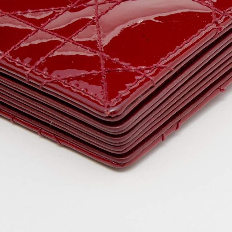 Pre Owned Dior Red Cannage Patent Leather Lady Dior 5 Gusset Card Holder
