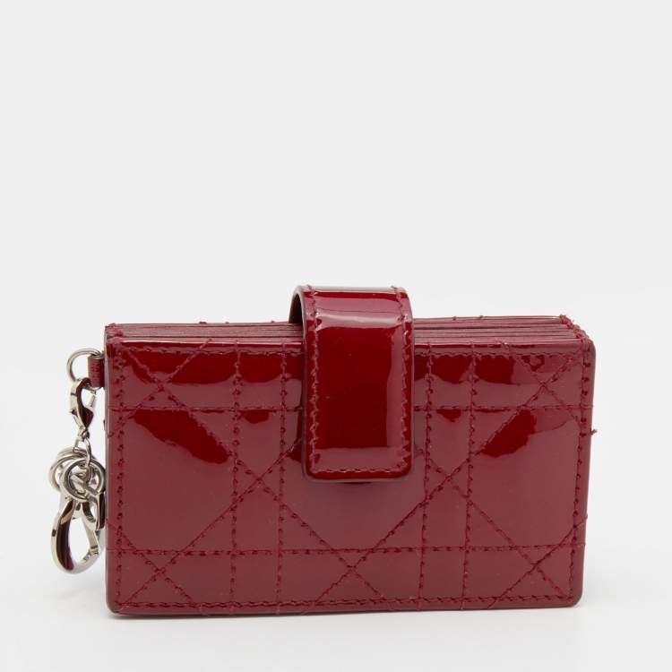 Pre Owned Dior Red Cannage Patent Leather Lady Dior 5 Gusset Card Holder