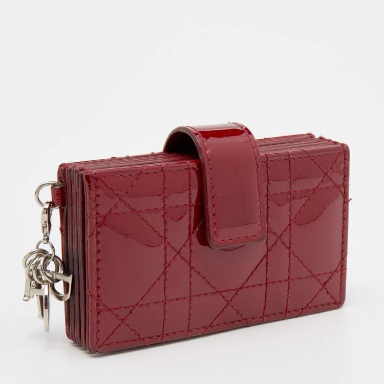 Pre Owned Dior Red Cannage Patent Leather Lady Dior 5 Gusset Card Holder
